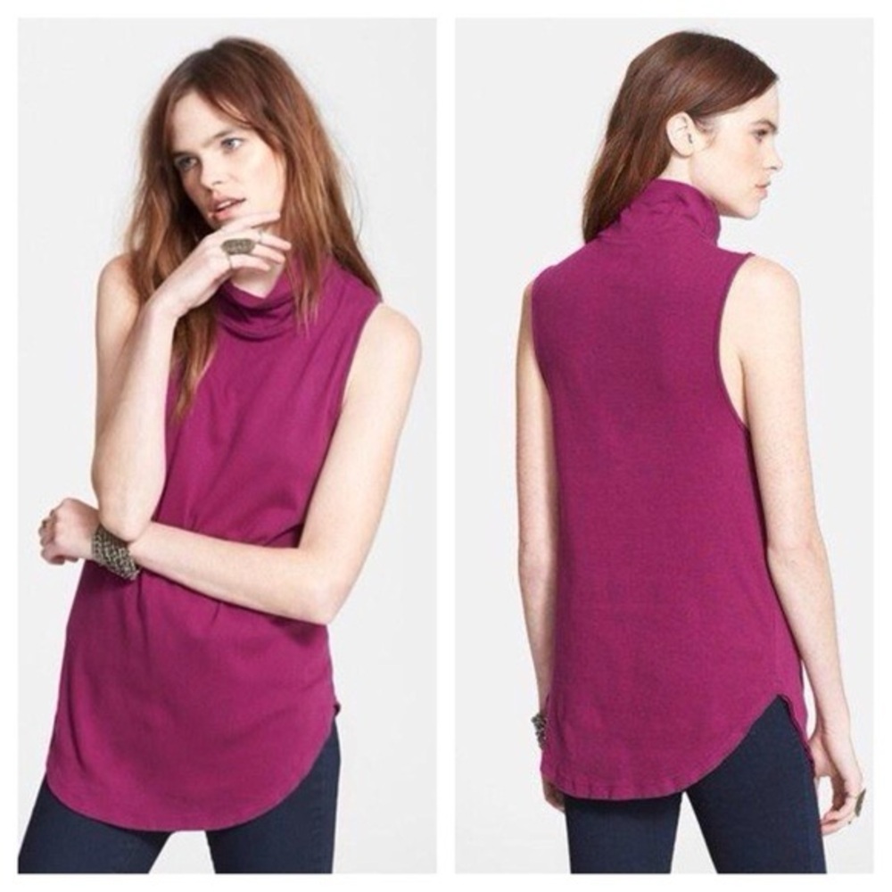 NWOT | Free People | LA Livin | 90210 Mock Neck Tunic Length Tank | Berry | M
